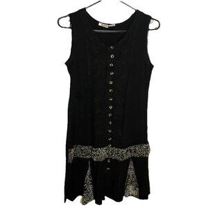 Y2K Raya Sun Mini Dress Womens S Drop Waist Black Animal Print Fairy Whimsigoth